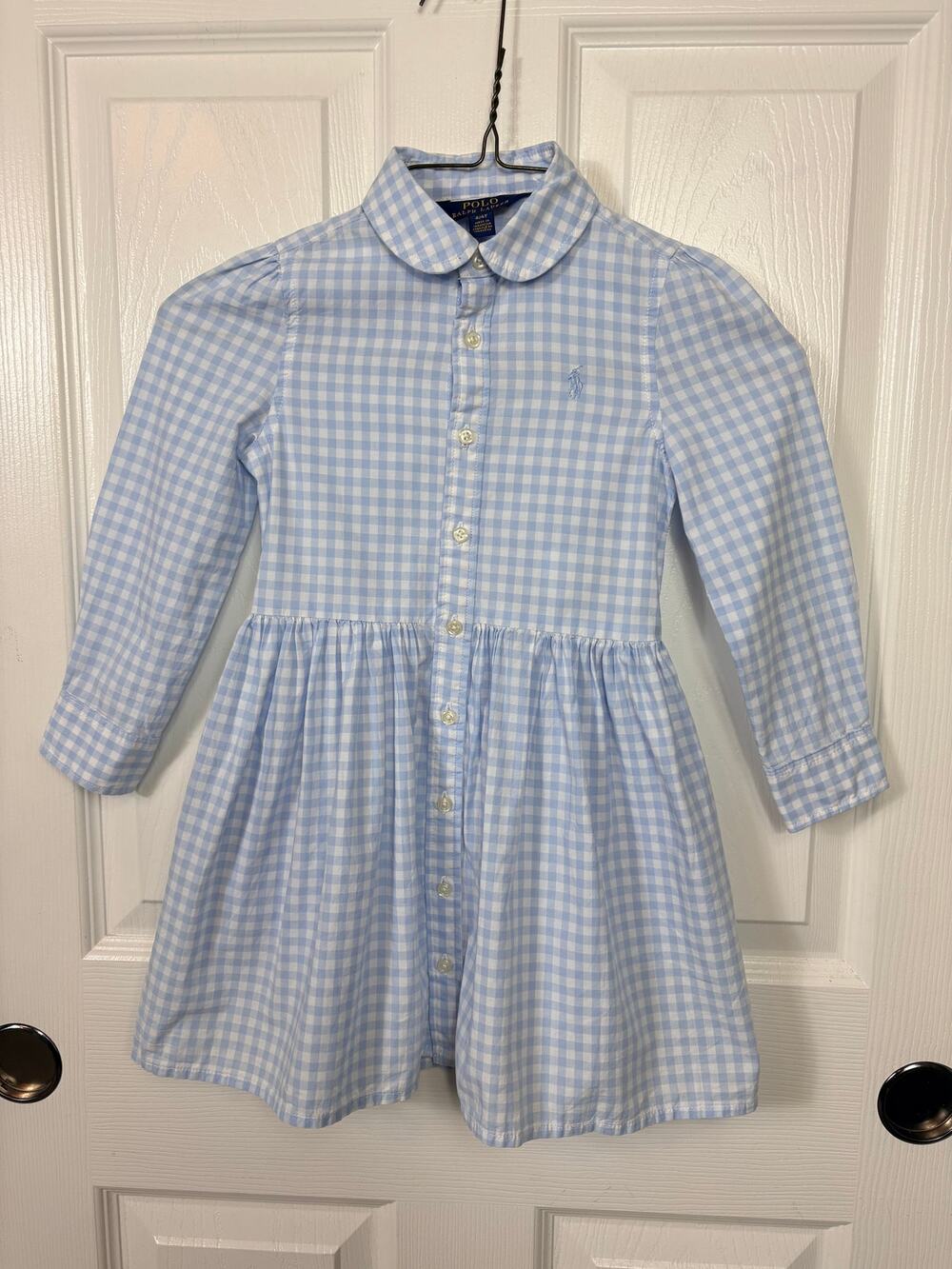 Polo Ralph Lauren Girl's Light Blue and White Gingham Shirt Dress Long Sleeves